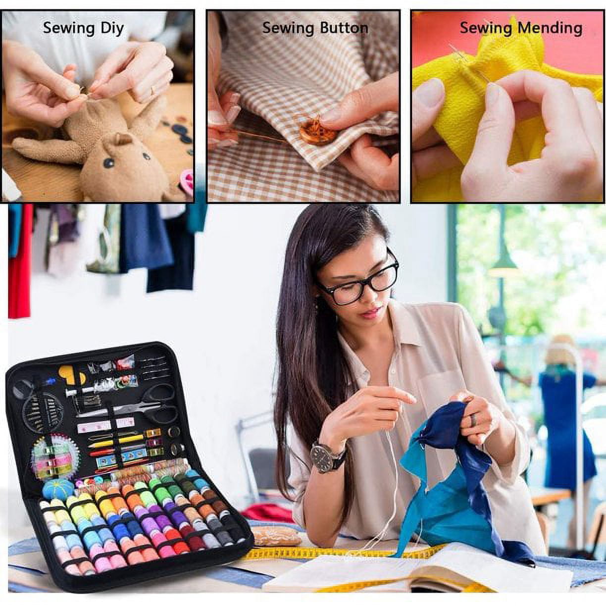 AMERTEER Sewing Kit,200 Pcs Premium Sewing Kit for Adults Include Sewing Box, Sewing Needles, 41XL Thread Spools, Sewing Supplies and Accessories for Travel, Kids, Beginners