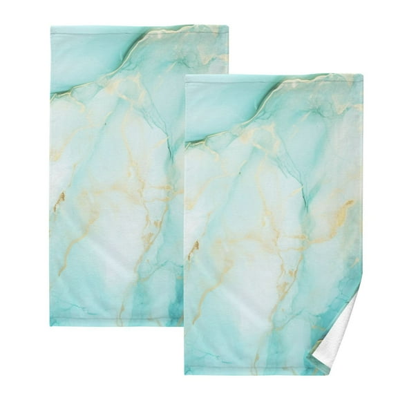2 Pcs Hand Towel Set Aqua White Marble Cotton Absorbent Soft Face Towels Bath Towels for Bathroom Kitchen Shower Hotel Decor 16"x28"
