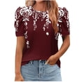thumbnail image 1 of Pisexur Hauts pour Femmes, Hauts de Sortie pour Femmes & T-Shirt à Manches Courtes Col Rond Imprimé, Haut Ample, Hauts de Printemps pour Femmes Vin, 2TG, 1 of 6