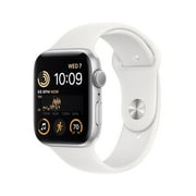 Apple Watch Series SE Aluminum Case White Sport Band, 10 Hour Battery Life, Silver/44MM, 1