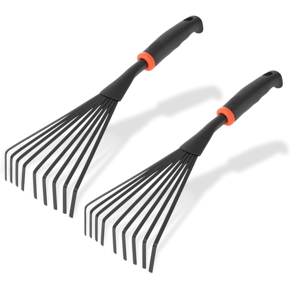 Pekkaxy 2 Pcs Gardening Hand Rake, 13" Alloy Steel Short Handle Shrub Rake for Soil Loosening, Planting and Spreading Mulch, Hanging Hole for Storage, Perfect for Maintaining a Raised Garden Bed