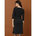 thumbnail image 3 of Vestido Midi Plisado Allegra K para Mujer Cuello Barco Negro XS, 3 of 6
