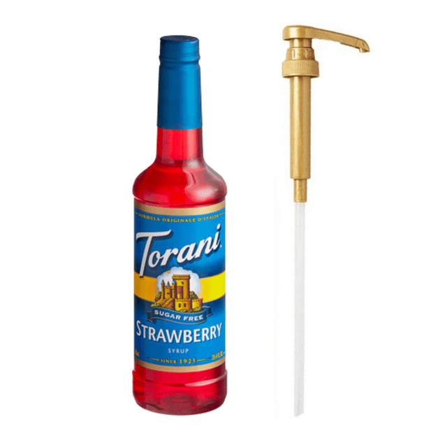 Torani Sirop Aromatisé à la Fraise Sans Sucre en Plastique 750 ml Pompe Doseuse Bonus
