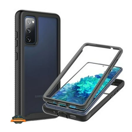 For Samsung Galaxy S20 FE /Fan Edition Full Body Armor Slim Hybrid Double Layer Hard PC + TPU Transparent Back Rugged Phone Case Cover by Xpression - Clear / Black