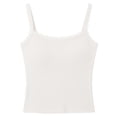 thumbnail image 4 of Public Women Built-In Bra Tank Tops Casual Sleeveless Lace T Shirts Trendy Ribbed Slim Fit Tank Tops White One Size, 4 of 5