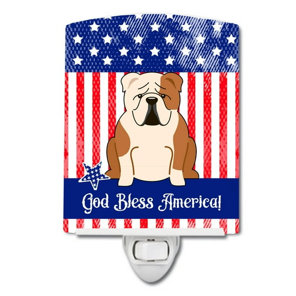 Patriotic USA English Bulldog Fawn White Ceramic Night Light