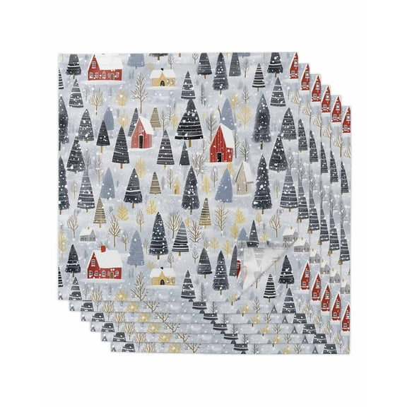 Blue Grey Christmas Cloth Napkins Set of 6, Watercolor Tree Xmas Snowflake Washable Reusable Dinner Cocktail Napkin for Kitchen Party Wedding Banquet Holiday Baby Shower Table Decor