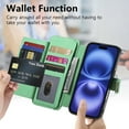 thumbnail image 3 of Compatible with Magsafe, Magnetic 2 in 1 Detachable Wallet Case for iPhone 12 Pro / 12, with Credit Card Slots Men Women, PU Leather RFID Blocking Flip Kickstand with Finger Ring, Green, 3 of 11