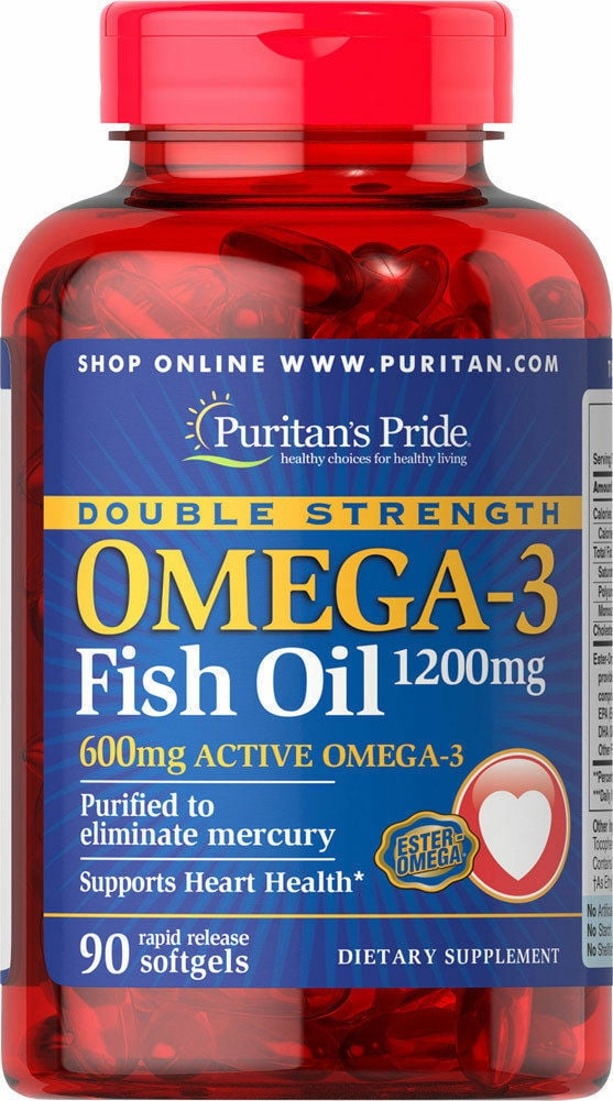 Puritan's Pride Double Strength Omega-3 Fish Oil 1200 mg/600 mg 90 softgels DHA