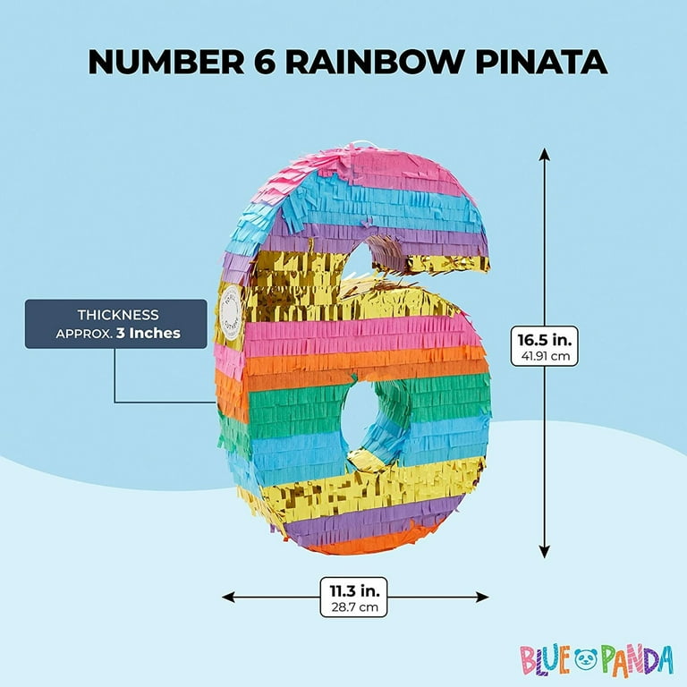 Blue Panda Rainbow Pull String Pinata for Pastel Birthday Decorations, Gender Reveal Party Supplies (Small, 16.5 x 10 x 3 in)