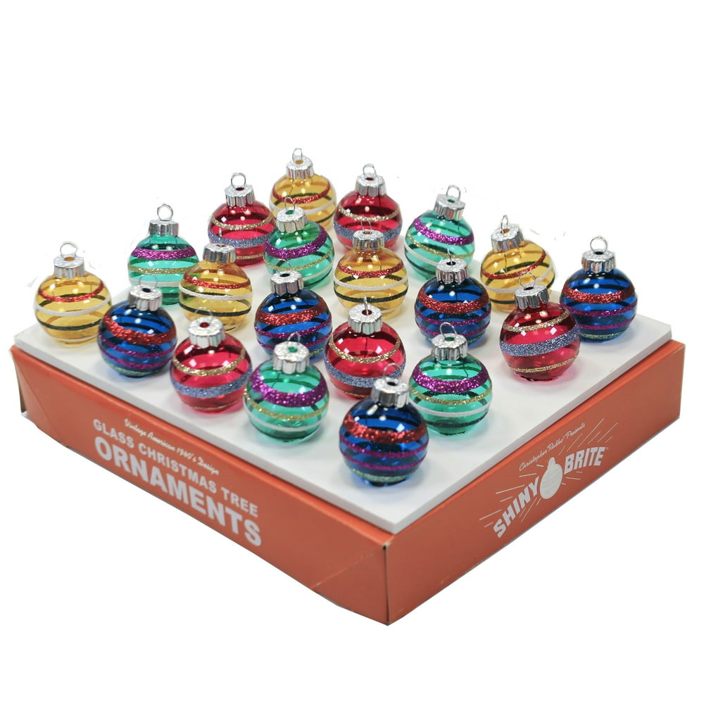 Shiny Brite Translucent Striped Rounds S/20 Ornament Christmas Retro