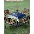 thumbnail image 3 of Outdoor Tablecloth with Umbrella Hole and Zipper, Navy Blue Christmas Tree Square Table Cloth 54x54 Inch Waterproof Tablecloth, Xmas Balls Pine Needles Snowflake Picnic Table Cover for Patio Camping, 3 of 7