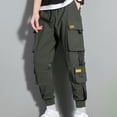 thumbnail image 3 of Xioeram Men Cargo Pants Multi Pockets Solid Color Strap Decor Loose Drawstring Elastic Waist Plus Size Daily Wear Streetwear Long Work Trousers Outdoor Training Pants, 3 of 7