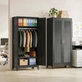 thumbnail image 3 of Polup 71" H Modern Steel Sturdy Armoire Cabinet with Shelves and Hanging Rod, Bedroom Wardrobe Closet with Doors Black, 3 of 6