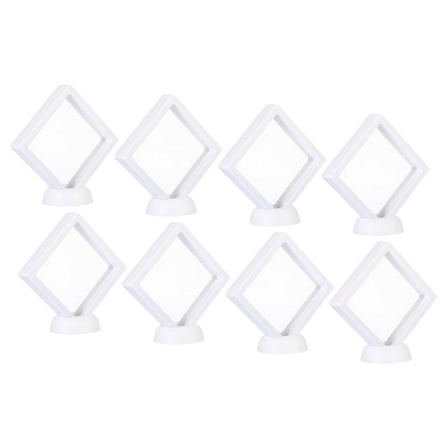 Unique Bargains 3D Floating Display Frame Coin Jewelry Case Holder with Base 3.5' x 3.5' White 8pcs
