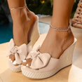 thumbnail image 3 of HEWUQI Women's Platform Wedge Sandals Open Toe Suede Bowknot Heels Non Slip Wedding Slides Mules for Summer Casual Vacation Beige Size 6.5, 3 of 5