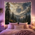 thumbnail image 2 of Misty Mountain Valley with Cliff Face and Pine Forest, Dramatic Digital Art for Nature Lovers, Atmospheric Landscape Art Print Housewarming Gift Tapestry Wall Hanging for Living Room and Bedroom, 2 of 7