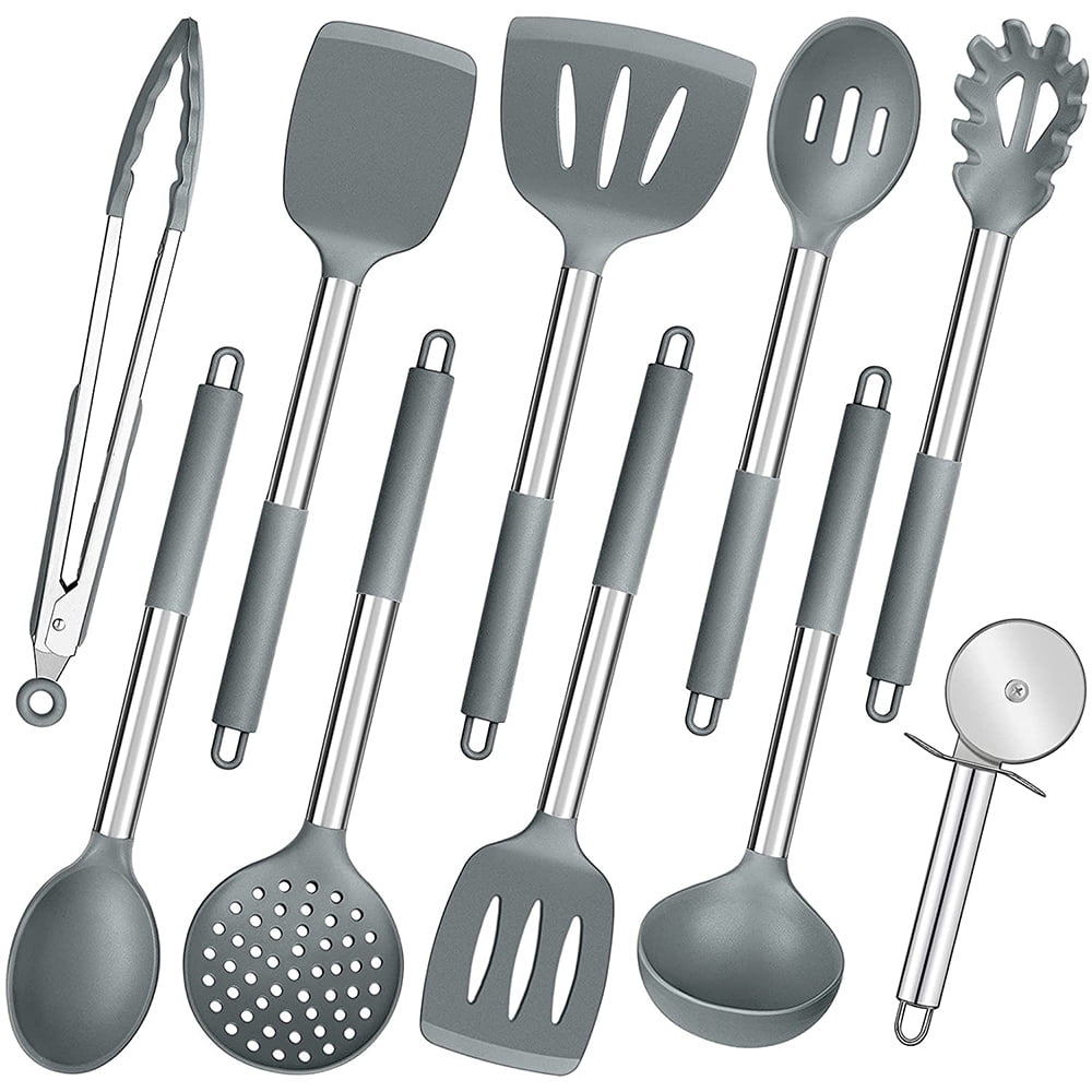 Grey Kitchen Cooking Utensils Set of 10, Walchoice Heatresistant