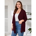 thumbnail image 6 of SHOWMALL Women's Plus Cardigans Lightweight Open Front Cardigans 3/4 Sleeve Burgundy 4X Casual Soft Drape Fall Summer Crop, 6 of 9