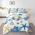 thumbnail image 2 of Manfei Sealife Seashell Bedding Full Comforter Set, Colorful Starfish Down Comforter, Cartoon Ocean Duvet Insert, Ultra Soft Room Decoration, 3pcs, 2 of 6