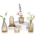 thumbnail image 1 of Set de jarrones de cristal UPBUD Amber, 5 centros de mesa con flores doradas, 1 of 7