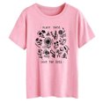 thumbnail image 3 of Mujer Cuello Redondo Letra Estampado Floral Camiseta Gráfica Moda Suelta Casual Manga Corta Tops Blusa Rosa XL, 3 of 6