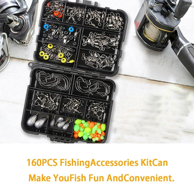 Langgg Ensemble d'Accessoires de Pêche Remplacement Universel Accessoires de Pêche Pivotants Extérieurs avec Boîte de Rangement 160 Pcs