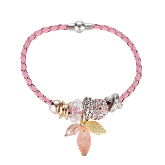 Pulsera simple de PU para mujer y niña con colgante de acrílico, joyería de regalo (rosa)