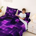 thumbnail image 4 of Manfei Glowing Plaid Queen Sheets, Geometric Checkered Queen Sheet Sets, Purple and Black, Black Reversible 4 Pieces1 Flat Sheet + 1 Fitted Sheet + 2 Pillowcases, 4 of 6