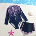 thumbnail image 2 of XZNPDUCQ Girls Rash Guard Swimsuit Teens Two Piece Bathing Suit Long Sleeve Swimwear Swimming Suit For Girls 6-7 Years Purple, 2 of 7