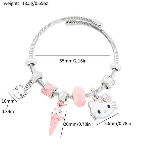 Sanrio Hello Kitty Charms Bracelets Kawaii Kt Cat Ice Cream Pendant Bangle for Women Fashion Hand Chains Jewelry Accessories