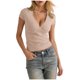 thumbnail image 3 of Tops de Manga Corta de las Mujeres de Color Sólido Cuello Redondo Set de Manga Corta Blusas de Cuello en V, 3 of 6