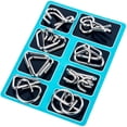 thumbnail image 2 of 8 Piece Metal Wire Puzzle Ring Set, Brain Teaser and Mind Test Logic Game, Challenging IQ Toy and Gift for Kids and Puzzle Enthusiasts, 2 of 7