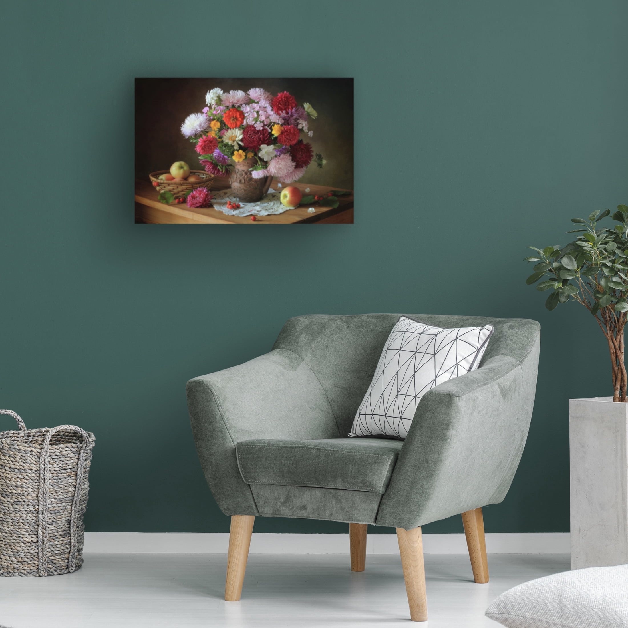 Canvas Wall Art - Tatyana Skorokhod 'Still Life With A Bouquet Of Flowers And Apples' Wall Art for Living Room, Bedroom, or Office D?cor by Trademark Fine Art - 19 x 12 Inches