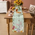 thumbnail image 2 of Easter Table Runner - 72 Inch Long Spring Watercolor Bunny Eggs Tulip Wooden Grain Teal Cotton and Linen Blended Dress Scarves Farmhouse Table Runner for Kitchen Dining, Coffee Table, 13" x 72", 2 of 8