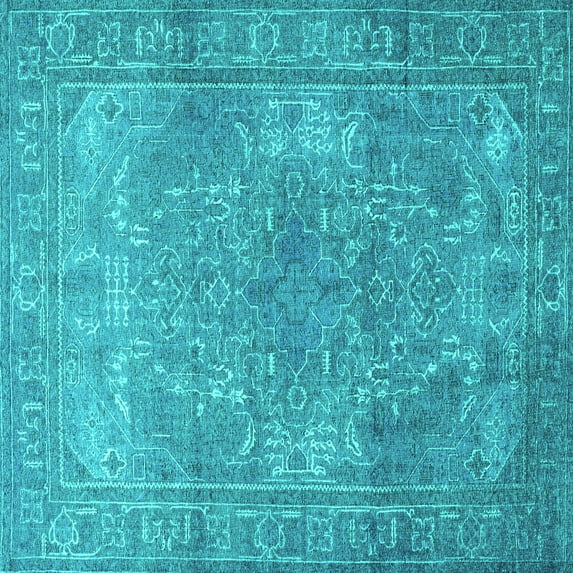 Ahgly Company Indoor Square Persian Turquoise Blue Traditional Area Rugs, 3' Square