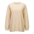 thumbnail image 3 of NINGMENG Hauts pour Femmes Couleur Unie Col Rond Manches Longues Tricotés Légers Chandail Tee-Shirts Usage Quotidien, Beige, TP, 3 of 8