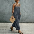 thumbnail image 7 of Baggy Linen Jumpsuits for Women Sleeveless Square Neck Overall Rompers Pleated Loose Casual Jumpsuit Dark Gray, L, 7 of 7