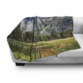 thumbnail image 3 of Yosemite Soft Flannel Fleece Blanket, North Dome as Seen from the Valley with Wooden Walkway Yosemite National Park, Cozy Plush for Indoor and Outdoor Use, 60" x 80", Green Charcoal, by Ambesonne, 3 of 6