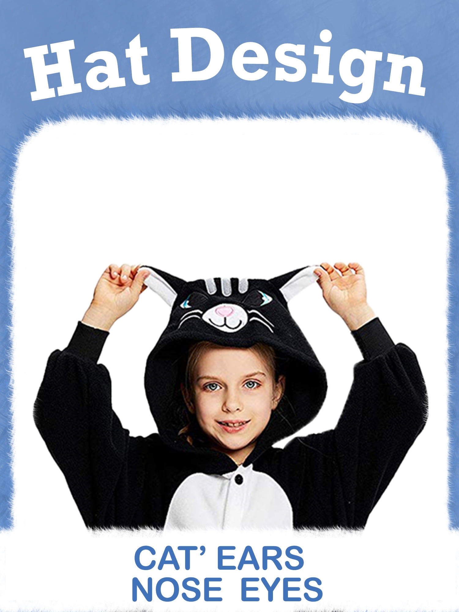 Cat Onesie Pajama Kids Unisex Animal Costumes Polyester One-Piece Sleepwear for Boys and Girls 5T