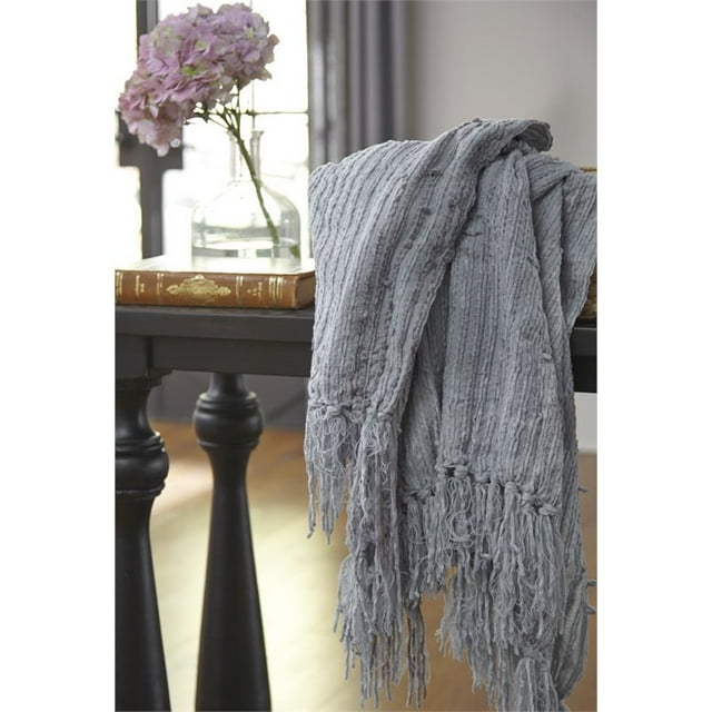 Ashley Furniture Noland Ribbed Acrylic Fabric Throw Blanket in Sage (Set of 3)