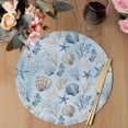 thumbnail image 3 of Blue Coastal Round 15 Inch Placemats Set of 6, Country Nautical Starfish Coral Seashells HeatResistant Non Slip Place Mats for Dining Table, Wipeable Braided Kitchen Table Mats for Housewarming, 3 of 9