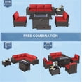 thumbnail image 3 of Kullavik Ensemble de Canapé Sectionnel pour Patio 7 Pcs, Ensemble de Conversation en Rotin PE pour Patio avec Table à Foyer au Gaz de 43 Po, Mobilier d'Extérieur avec Foyer au Propane de 55 000 BTU, Rouge, 3 of 6