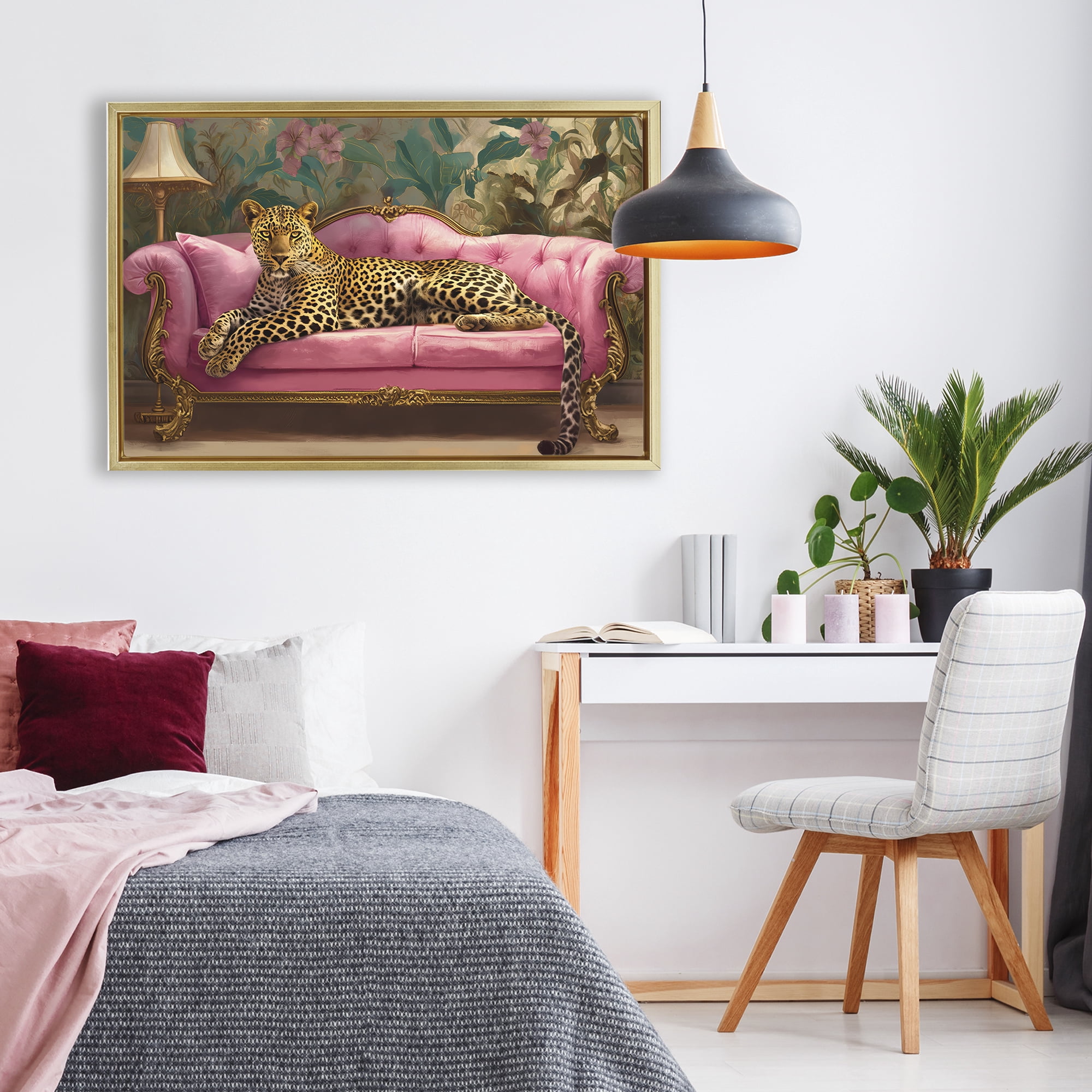 Stupell Industries Exotic Lounging Leopard Gold Framed Floater Canvas Wall Art, design by Tina LeCour