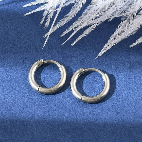 Tarnish Resistant 202 Stainless Steel Huggie Hoop Earrings Hypoallergenic Earrings with 316 Surgical Stainless Steel Pin Stainless Steel color 12 Gauge 12~13x2mm Pin: 1mm Inner Diameter: 8mm