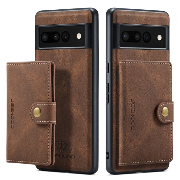 Back Wallet Case for Google Pixel 7 Pro with Detachable Card Slots Holder Magnetic Closure Cover, Premium PU Leather Slim Kickstand Soft Silicone Shockproof Lens Protective Case,Brown