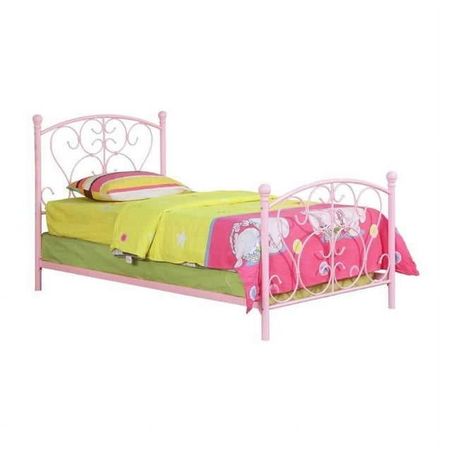Lit Jumeau Moderne en Métal Acier pour Enfants Rose