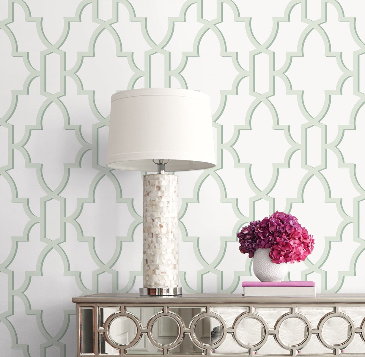 Wallquest, Inc. Luxe Haven Coastal Lattice Peel and Stick Wallpaper Seaglass