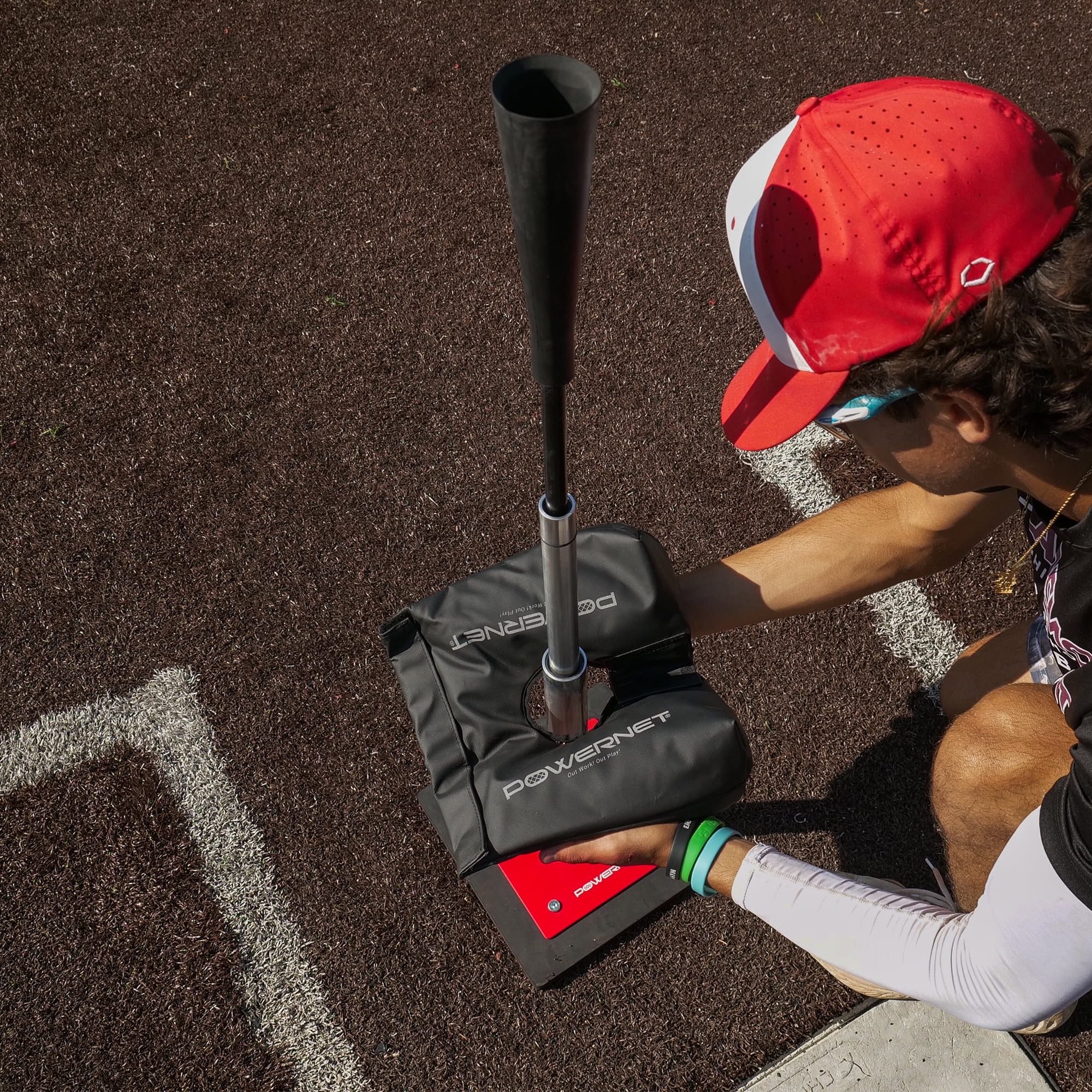 PowerNet Pro Softball Baseball Batting Tee, 25-45 Inch Adjustable Height Tee, Includes Sandbag Pro for Added Stability, Universal Baseball Tees for Hitting Drills