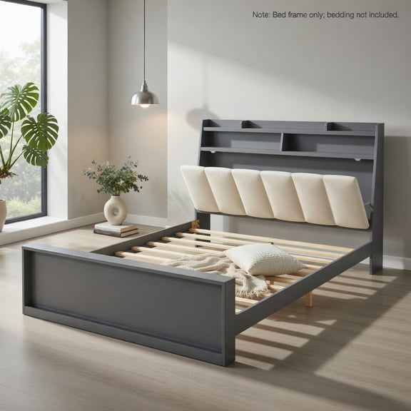 Resenkos Platform Bed Frame, Bedroom Bed Frame,Full Size Bed Frame with Storage Modern Platform Bed with Headboard-Full Size